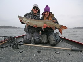 Eric Riley, left, and Ashley Rae with a gorgeous muskie caught by Eric. This fish was released. (Supplied photo)