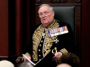 Lieutenant Governor Donald Ethell reads the Speech from the Throne at the Alberta Legislature, in Edmonton Alta., on Monday Nov. 17, 2014. David Bloom/Edmonton Sun