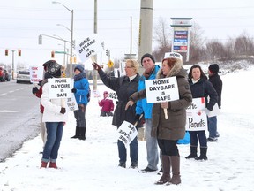 Gino Donato/The Sudbury Star
About 40 people, including a handful of eager children, braved the steely skies and frosty temperatures on Sunday to oppose Bill 10, also known as the Child-Care Modernization Act.