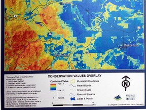 The Livingstone Landowners Group’s “hot-spot” map that shows areas of high conservation value based on factors such as native grassland and species habitat. Photo from map package.