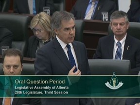 A scene from Question Period, Nov. 18, 2014. (http://www.assembly.ab.ca/wmsplaylists/centerVideoImage.html)
