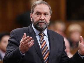 New Democratic Party leader Thomas Mulcair speaks during Question Period in the House of Commons on Parliament Hill in Ottawa November 18, 2014. REUTERS/Chris Wattie