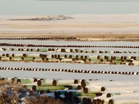 A depot used to store pipes for TransCanada Corp's planned Keystone XL oil pipeline is seen in Gascoyne, North Dakota November 14, 2014.   REUTERS/Andrew Cullen