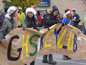 Glendale HS Key Club participated in Saturday's Tillsonburg Kiwanis Santa Claus Parade, collecting new and gently used toys to be donated to The Salvation Army toy drive. (CHRIS ABBOTT/TILLSONBURG NEWS)