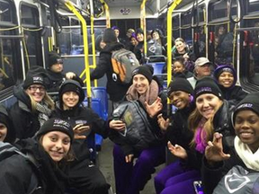 The Niagara University women's basketball team headed home on the bus after being stranded for more than 24 hours in a Buffalo snowstorm. Twitter photo.