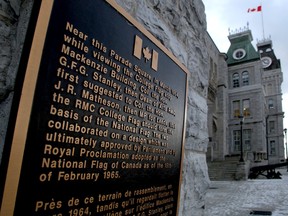 A plaque in Kingston on Wednesday November 19 2014 at the Royal Military College of Canada signifies the idea for the Canadian flag was hatched at the college in 1964.(IANMACALPINE)-KINGSTON WHIG-STANDARD/QMI AGENCY