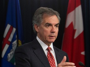 Alberta Premier Jim Prentice speaks to the media about the Keystone Pipeline's failure in the U.S. Senate, at the Alberta Legislature, in Edmonton Alta., on Tuesday Nov. 18, 2014.David Bloom/Edmonton Sun