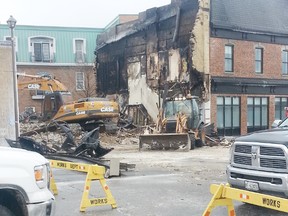 Work crews removed rubble from a downtown building ravaged by an early-morning fire Thursday. (Dave Flaherty/Goderich Signal Star)