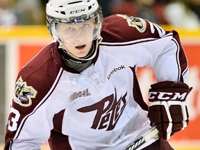 The Sarnia Sting acquired centre Stephen Pierog from the Guelph Storm on Thursday in exchange for a pair of draft picks. Heading to Guelph are a third-round selection in 2017 that was originally owned by the Windsor Spitfires, and a 10th-round pick in 2016. (Terry Wilson / OHL Images)