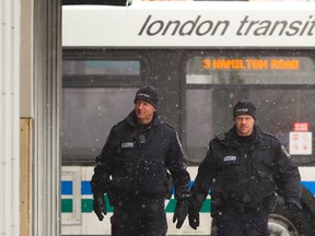 London police officers Const. Bill McKaig and Const. Scott McCready work as street patrol in London. (Free Press file photo)