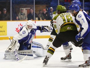 Dave Dale/QMI
Two good periods and a stellar performance by goaltender Sam Tanguay weren’t enough to get it done for the Sudbury Wolves on Thursday night.