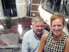 Cari Passien and travel writer Bob Boughner on the Sworovski staircase in the cruise ship Divina’s atrium. Each step contains 400 Sworovski crystals. Boughner writes that he and Cari’s cruise was his 19th, and the best yet.
BOB BOUGHNER PHOTO