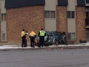 Two people were taken to hospital after a crash near 122 Avenue and 82 Street, in Edmonton, Nov. 21, 2014. (EDMONTON SUN)