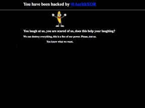 The city of Ottawa website -- ottawa.ca -- was hacked just after 6 p.m. Friday. Users found a black screen with a dancing yellow banana and a message directed to an Ottawa police officer. Screengrab photo/ OTTAWA SUN/QMI AGENCY