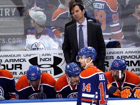 The Edmonton Oilers head coach Dallas Eakins during third period NHL action against the New Jersey Devils, at Rexall Place in Edmonton Alta., on Friday Nov. 21, 2014. The Devils won 2-0. David Bloom/Edmonton Sun/QMI Agency