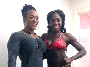 Pauline Nelson, left, known for training Mr. Olympia competitor Kai Greene, was drawn to Basia Annett, right, at the World Natural Bodybuilding Federation's World Championships in Boston. The personal connection led to Nelson becoming the official personal trainer for the Annetts, who were previously training themselves. (SUBMITTED PHOTO)