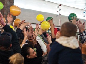 The balloon drop at the Ranchland Mall where people come together to celebrate the start of the holiday season and battle over balloons filled with prizes. Good times. Greg Cowan photo/QMI Agency.