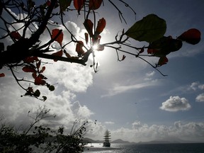 A sailing ship is anchored off the coast of St Kitts near Basseterre in this file photo. (REUTERS/Mike Hutchings)