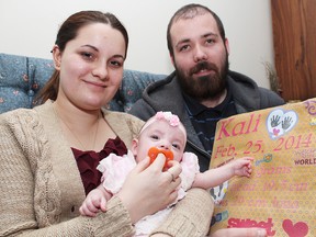 Holly Sokoloski and Kyle Kerr were ecstatic to bring their daughter Kali home at the end of September. Kali was born premature and spent seven months in hospital. (MARYANNE FIRTH/QMI Agency)