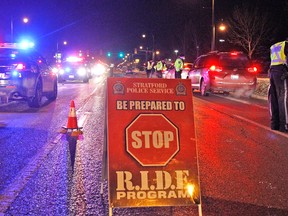 Stratford Police and Perth County OPP jointly launched the annual Festive RIDE program in Stratford Friday night to help raise awareness of the dangers of drinking and driving. MIKE BEITZ/The Beacon Herald