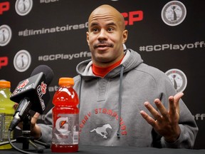 Jon Cornish has his say Saturday in Calgary (Lyle Aspinall, QMI Agency).