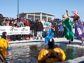 Costumed participants take part in the 2014 Polar Bear Dare in Lac du Bonnet to raise funds for KidSport, which provides grants to help under-privileged children participate in sport.
KIDSPORT HANDOUT