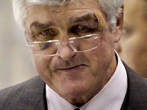 Then Toronto Maple Leafs coach Pat Quinn in 2005 with injuries over both eyes after he was hit by a puck during a pre-season game against the Detroit Red Wings and was cut by a stick during a game against the Ottawa Senators. (Toronto Sun files)
