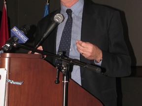 Stewart Beck, president and CEO of the Asia Pacific Foundation of Canada, speaks to a luncheon hosted by the Chatham-Kent Chamber of Commerce and the municipality on Tuesday at the John D. Bradley Convention Centre in Chatham.