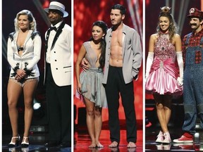 From left: Alfonso Riberio and partner Witney Carson, Janel Parrish and partner Val Chmerkovskiy, Sadie Robertson and Mark Ballas.(Photo: ABC)