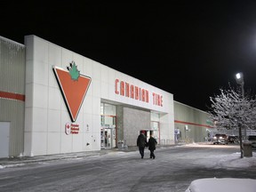 Gino Donato/The Sudbury Star
Shoppers approach the Canadian Tire store on Barrydowne Road on Tuesday evening. This location is slated to close, with a new 143,000-square-foot superstore in the works for Lasalle Boulevard and Auger Avenue.