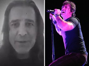 Scott Stapp, left, as seen in a Facebook video post on Nov. 26, and right, at a 2010 concert in West Palm Beach, Florida. (Facebook/WENN.COM fiel photo)