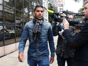 Brazilian soccer player Brandao, who plays for French soccer club Bastia, leaves after a hearing at the French Football Federation (FFF) headquarters in Paris in this November 4, 2014 file picture. (REUTERS/Charles Platiau)