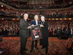 Gordon Lightfoot was awarded the inaugural Massey Hall Honors Award for having performed 152 concerts at the venue over the last five decades by the venue's CEO Charles S. Cutts. (Dustin Rabin photo)