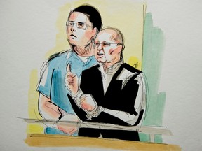 Richard Henry Bain is pictured in this sketch during a court appearance in Montreal on January 11, 2013. (Chantal Poirier/QMI Agency)