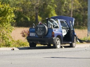 OPP officers investigate a serious crash at the corner of Hwy. 3 and 4 near St. Thomas. (QMI Agency file photo)