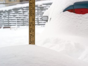 The wholly unofficial Pincher Creek Echo snow stick measured between 18 and 23.5 inches in the parking lot behind the Main St. office. Some drifts reached high enough to bury the stick altogether. Special guest appearance from reporter John Stoesser's snowed-in Honda Civic. Pincher Creek Echo photo.