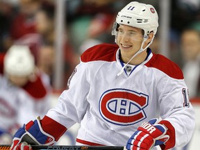 Montreal Canadiens Brendan Gallagher in warmup before facing the Calgary Flames during NHL hockey in Calgary, Alta. on Tuesday October 28, 2014. (Al Charest/QMI Agency)