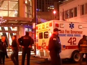Chicago police can be seen outside a Nordstrom store where a gunman had shot a woman working at the store. (Nbcchicago.com screengrab)