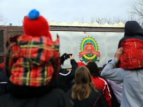 The Canadian Pacific Holiday Train arrives in Belleville Saturday. Spectators brought food for the Gleaners Food Bank and the railway donated $7,000.
