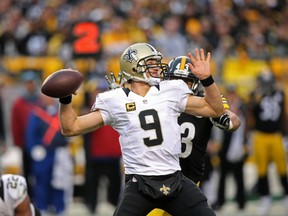 Saints quarterback Drew Brees threw for five touchdown passes against the Steelers in Pittsburgh yesterday. The Saints won 35-32. (USA TODAY/PHOTO0