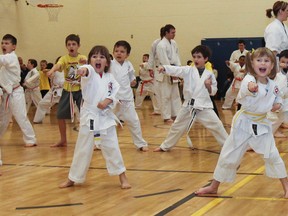 More than 100 young martial arts students put their skills to the test helping to raise $3,127 at the 19th annual Kids Helping Kids Have a Christmas and 500 Technique Challenge at Cataraqui Woods Elementary School on Saturday. The fundraiser supports the Salvation Army's Christmas Hamper campaign. (Julia McKay/The Whig-Standard)