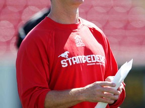 Calgary Stampeders Dave Dickenson Offensive Coordinator/Assistant Head Coach during the final walk-through before his teams home opener against the Montreal Alouettes in CFL football in Calgary, Alta. on Friday June 27, 2014. (Al Charest/QMI Agency)
