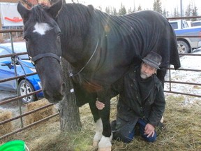 The Alberta Outlaw and his horse Drifter rest at a local restaurant in Drayton Valley as they make their way to the U.S. to raise awareness for mental illness.