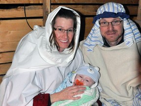 Ron and Tricia Wilts, with four-month-old Isaac, played the roles of Joseph and Mary, and baby Jesus, during the two-night performance of Bethlehem Live! at Upper Thames Missionary Church (UTMC) this past weekend. ANDY BADER/MITCHELL ADVOCATE