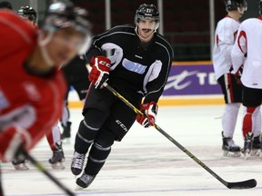 Ottawa 67's defenceman Jake Middleton practises with the club Tuesday before the club leaves for mid-week game in Belleville against the Bulls Wednesday night. The Los Angeles Kings prospect has anchored the team's top pairing again this season with two key defenceman on the injured list. (Chris Hofley/Ottawa Sun)