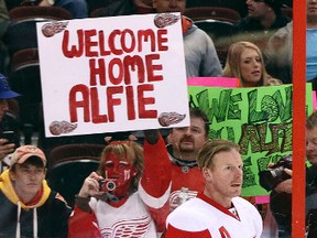 Ex-Ottawa Senator Daniel Alfredsson returns to Canadian Tire Centre with the Detriot Red Wings for the first time since being traded. Alfredsson's fans show their support before the puck dropped in Ottawa On, Sunday, Dec 1, 2013.  Errol McGihon/Ottawa Sun/QMI Agency