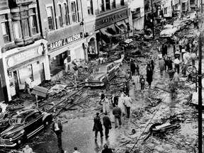 This historic Observer photo shows some of the damage caused by a tornado that blew through Sarnia and its downtown in May 1953. City officials gathered Tuesday for their annual emergency exercise at Sarnia police headquarters aimed at sharpening their skills at responding to natural and man-made disasters. (File photo)