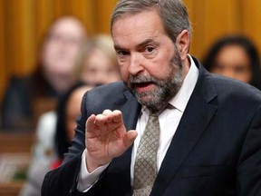 Leader of the Opposition Thomas Mulcair speaks during Question Period in the House of Commons on Parliament Hill in Ottawa December 3, 2014. REUTERS/Chris Wattie