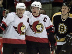 Former Sen Shawn McEachern (left) says Daniel Alfredsson “is one of the best players I’ve ever played with. He got the most out of his ability.” OTTAWA SUN FILES