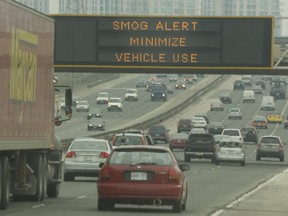 Cars and trucks drive Eastbound toward downtown Toronto on the Gardiner during the first smog alert of the year May 9th, 2007.
(QMI Agency file photo)